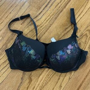 Cacique Black Bra with Multicolor Floral Design